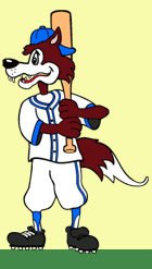 cartoon of baseball playing wolf at bat